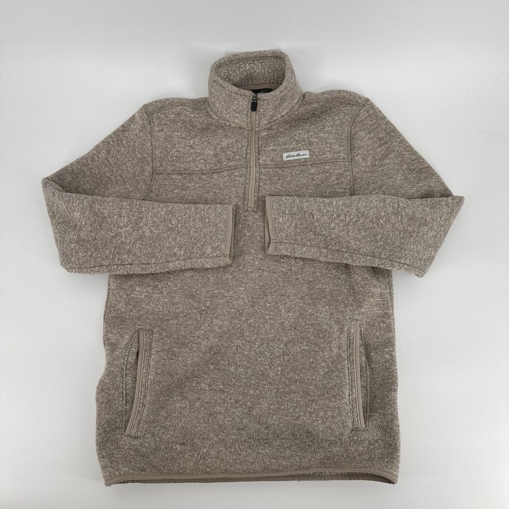 Eddie Bauer Sweater Mens Small/CH Brown Quarter Zip Pullover Fleece Golf Thermal